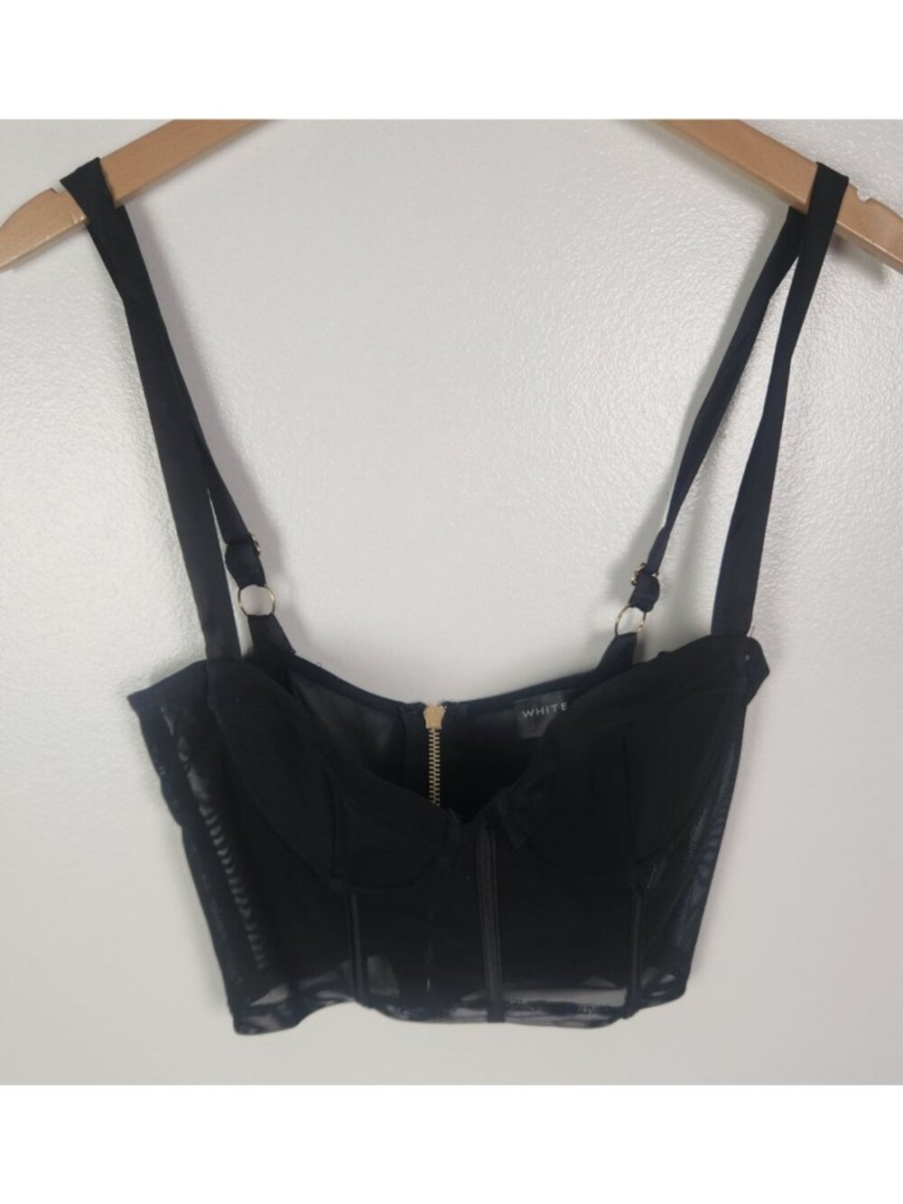 White Fox Women's Sz. L Black Sheer Crop Adjustable Corset Top